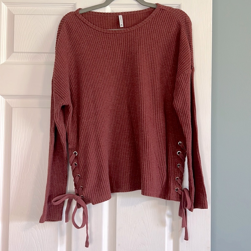 Zsupply Waffle Knit side tie up long sleeve sweater
